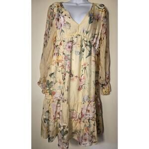 Bellembra Silk Blend Tiered Dress Yellow Floral Size Medium Italy Romantic Y2K
